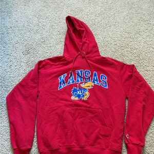Champion Red Hoodie with Jayhawks Logo